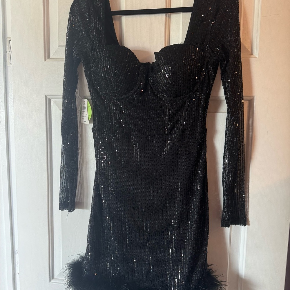 Windsor Black Sequin Long Sleeve Dress